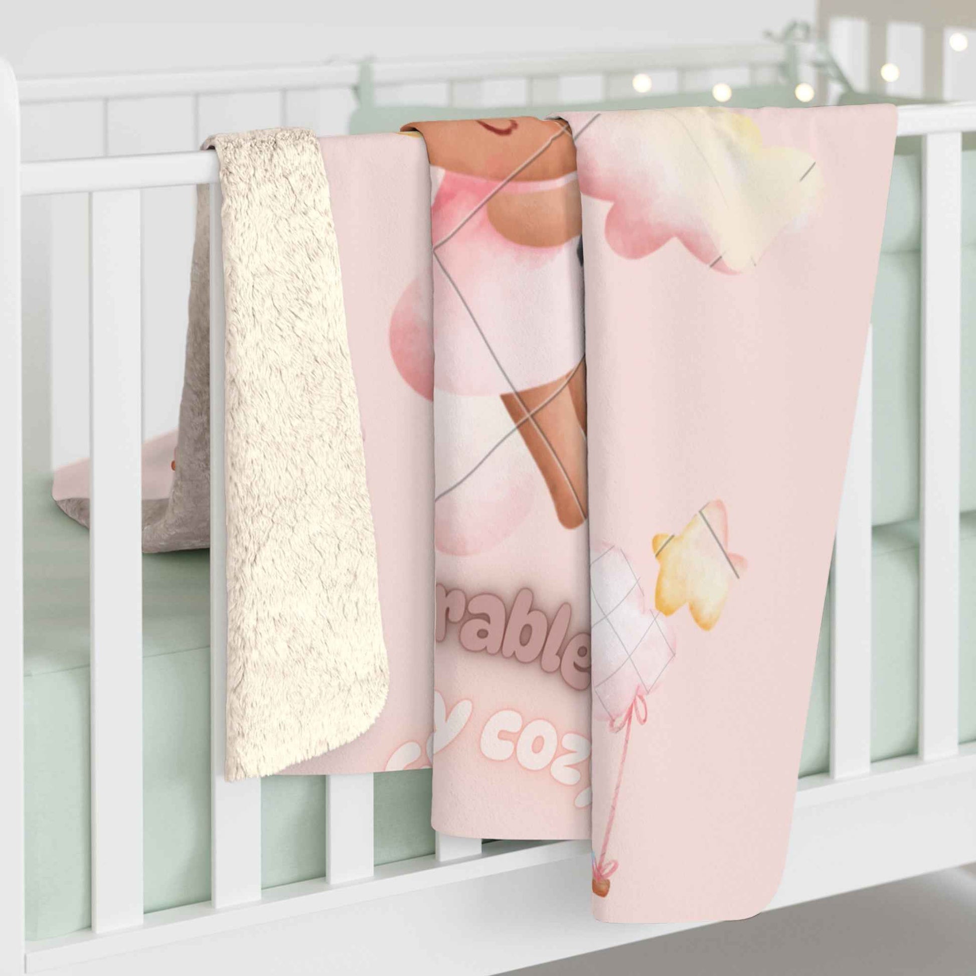 Sherpa Fleece Blanket - Unicorn Baby Girl in the Sky Light Pink