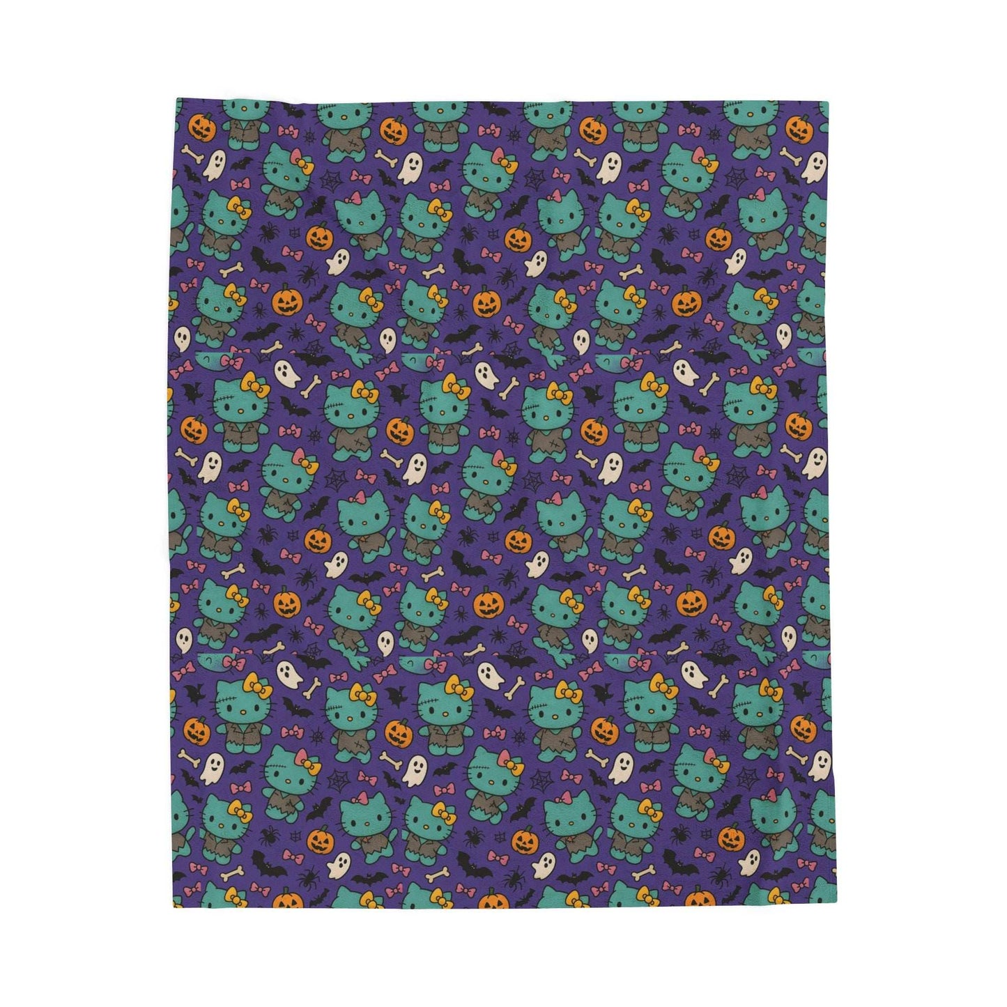 Halloween Cat Velveteen Plush Blanket purple