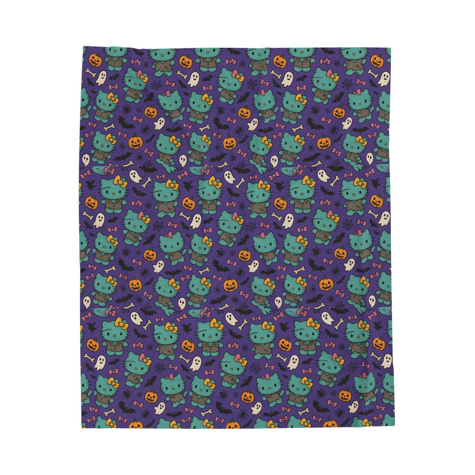 Halloween Cat Velveteen Plush Blanket purple