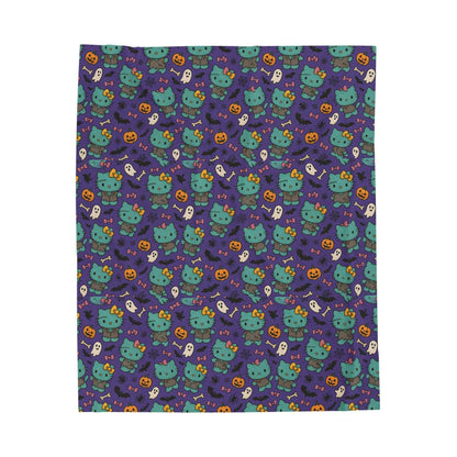 Halloween Cat Velveteen Plush Blanket purple